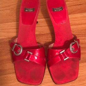 Stuart Weitzman red patent leather sandal heel 7.5